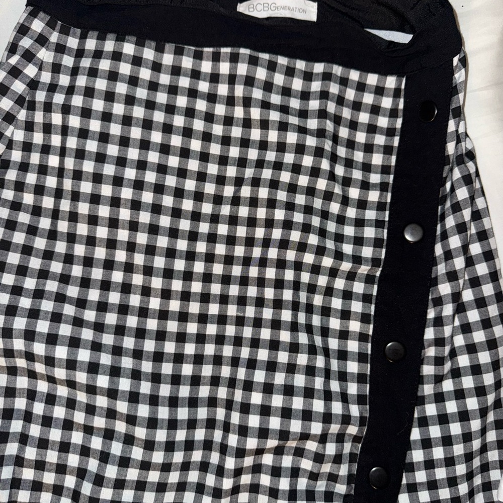 BCBGeneration Asymmetrical Black and White Gingham Skirt